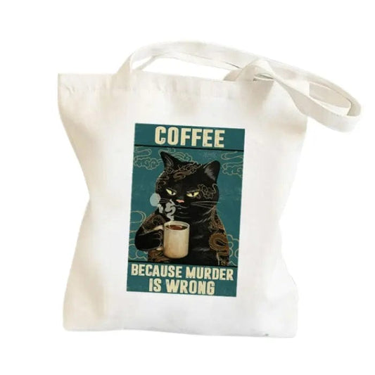 Torba Mall Shopping Totes Canvas Shopping Bag "Coffee Because Murder Is Wrong"