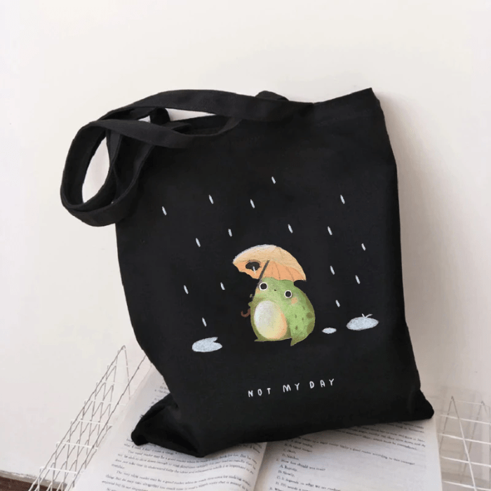 Torba Mall Shopping Totes Canvas Shopping Bag Frog Art "Not My Day"